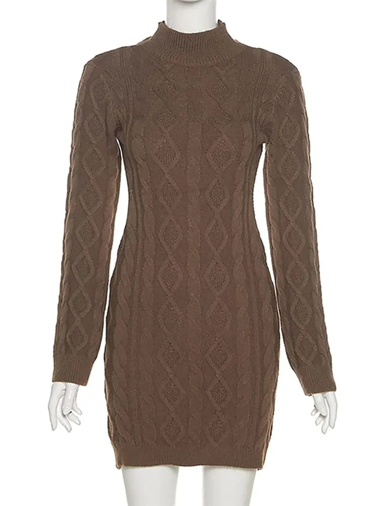 Balıkçı Yaka Sırt Detay Örme Mini Elbise