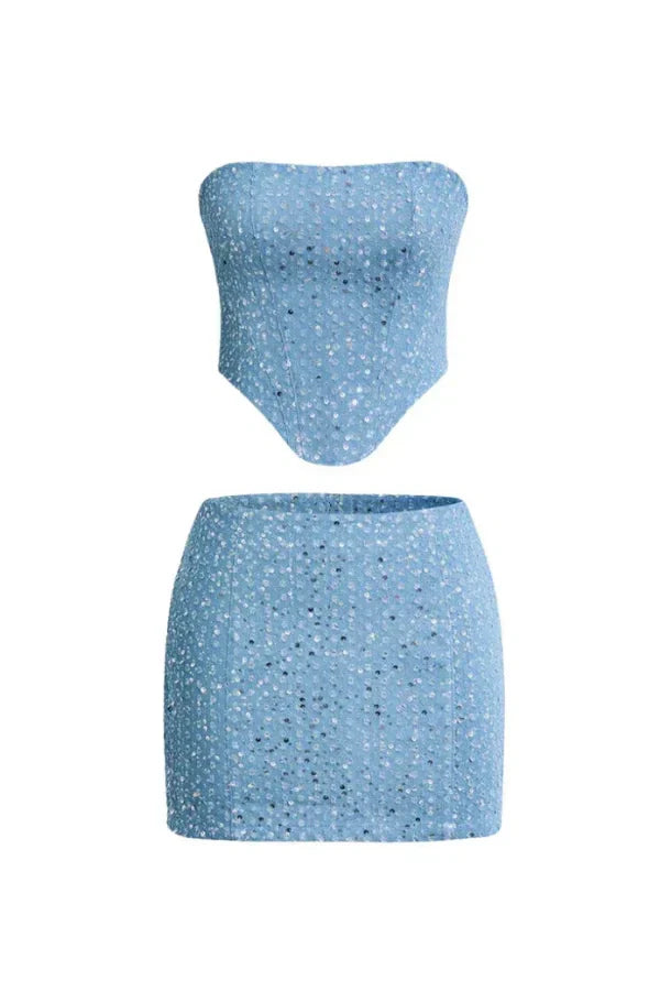 Odessa Işıltılı Etek Üst Set