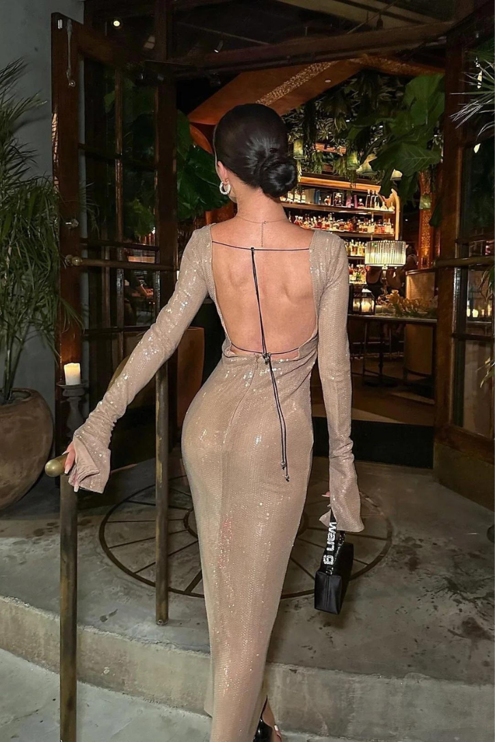 Coraline Payetli Midi Elbise