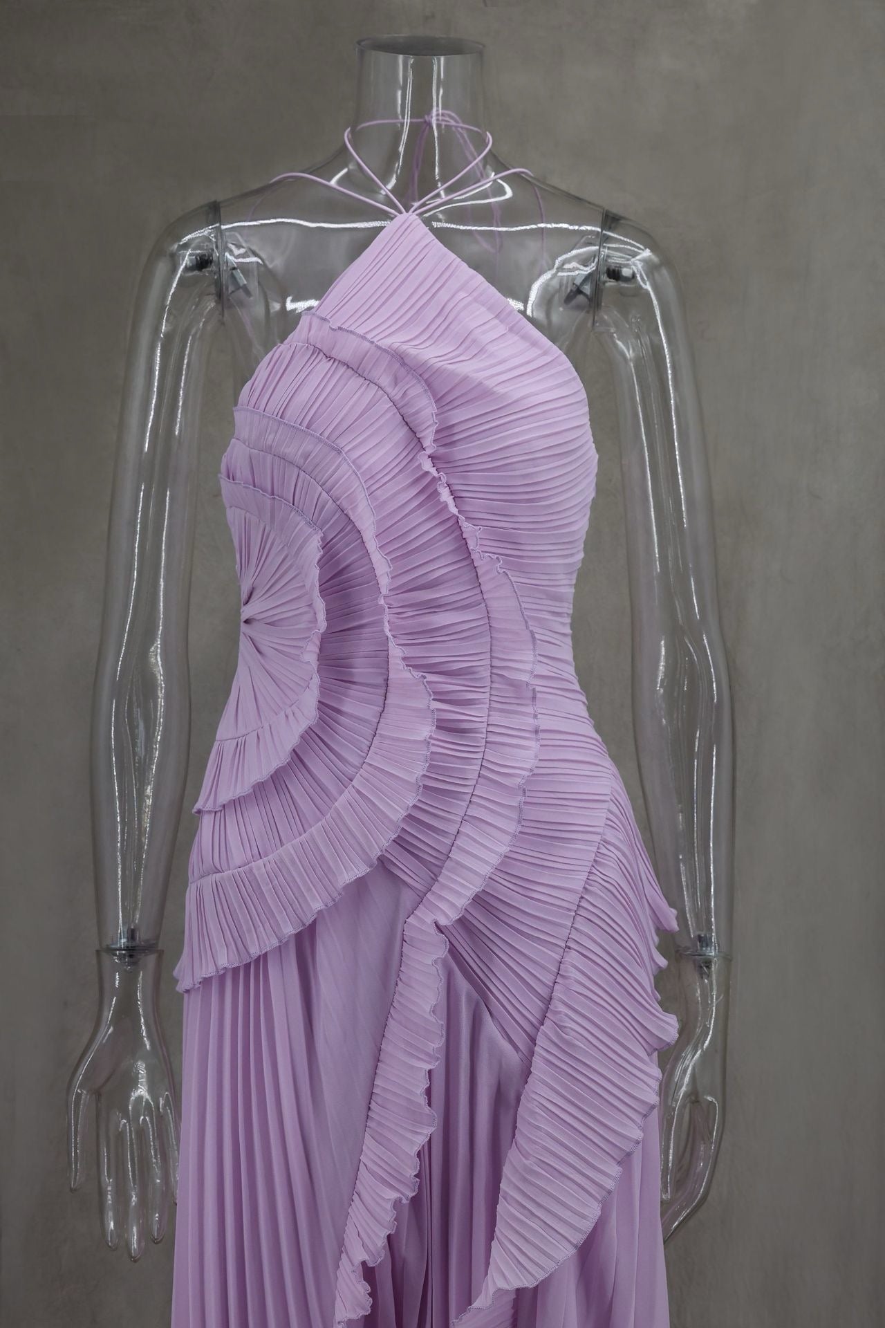 Anabella Pileli Fırfırlı Lila Midi Elbise