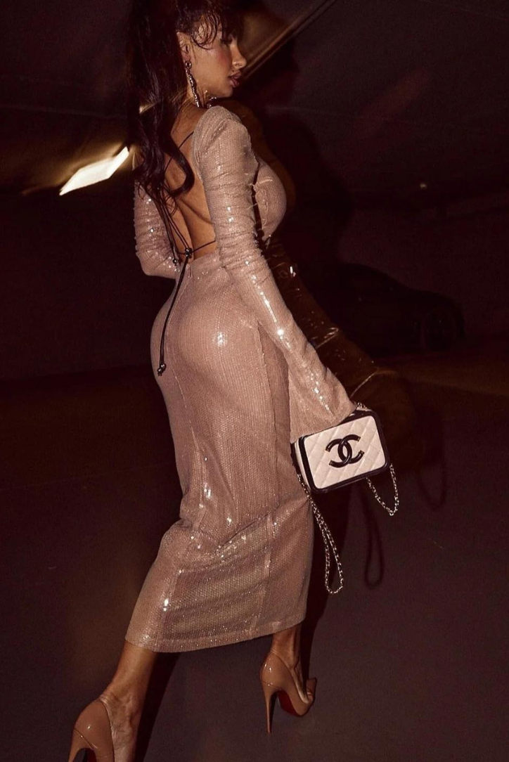 Coraline Payetli Midi Elbise