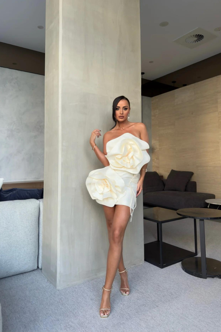 Cari Çiçekli Mini Elbise