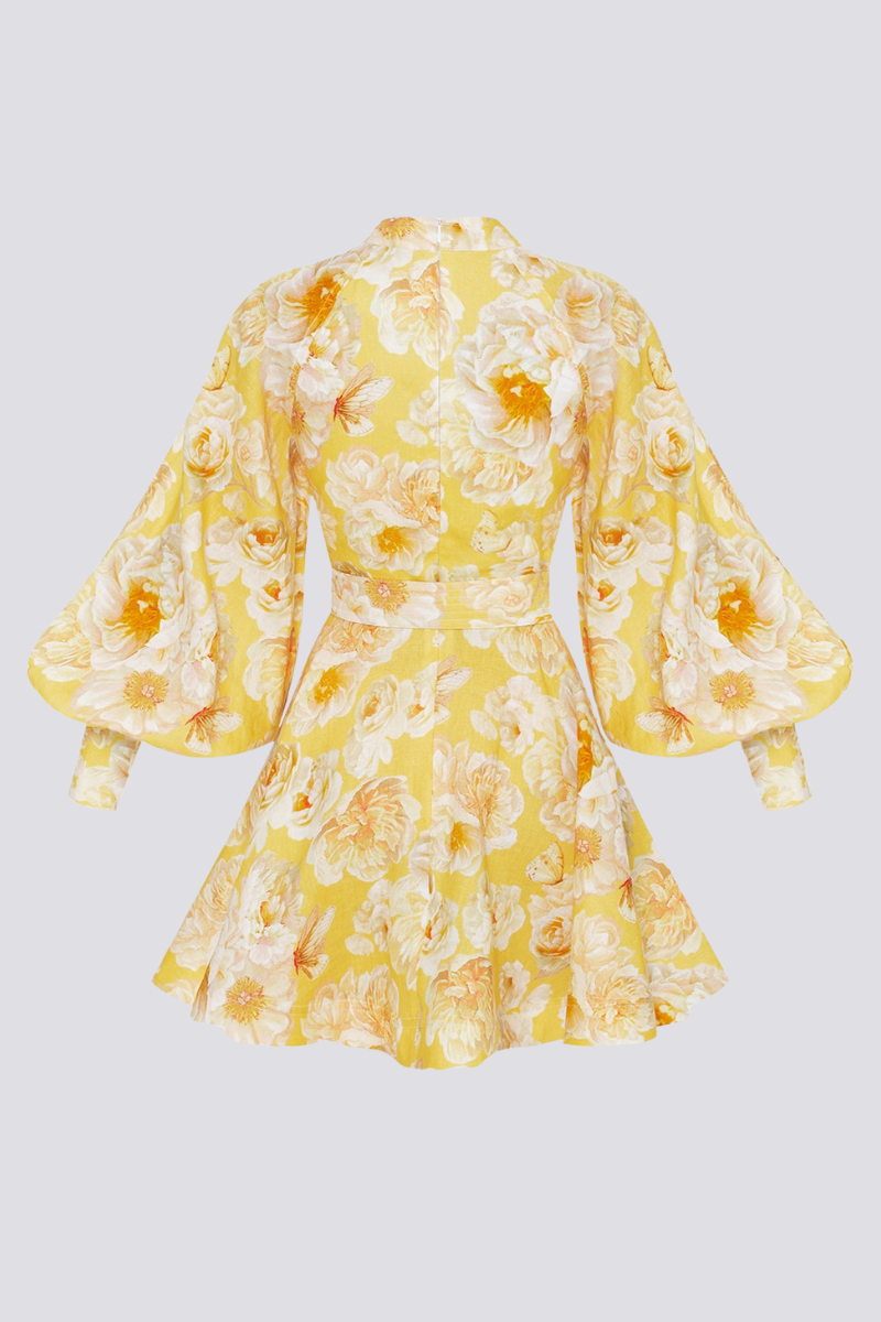 Cassiopeia Balon Kol Çiçekli Mini Elbise