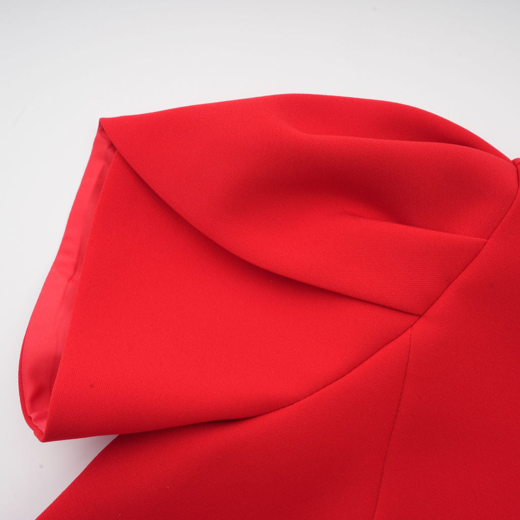 Anna Kırmızı Yaprak Kollu Kesik Fiyonklu Mini Elbise