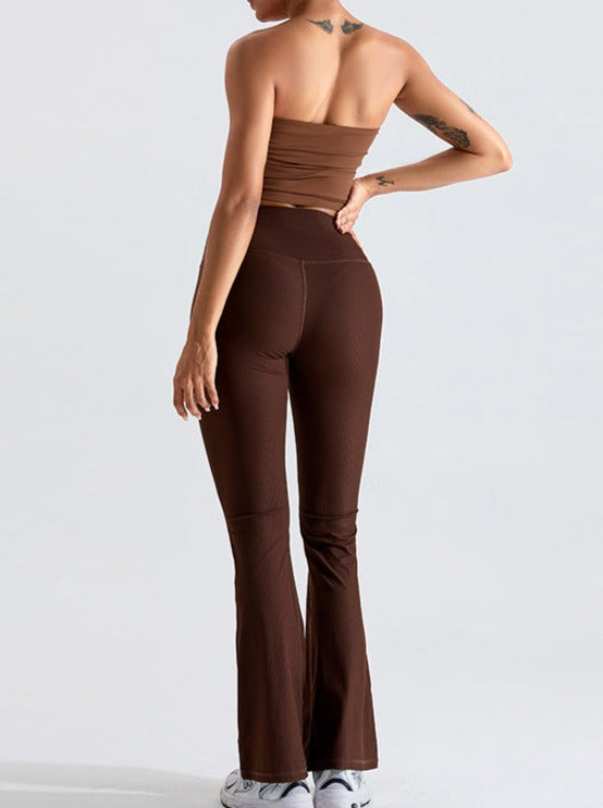 Kahverengi Göğüs Sargılı Slim Fitting Tüp Üst