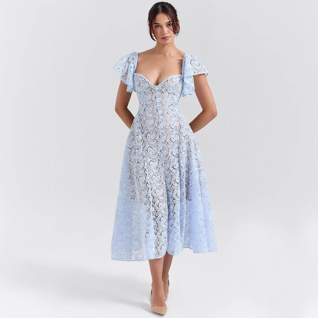 Émeline Çiçek Dantel Uzun Elbise