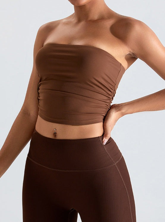 Kahverengi Göğüs Sargılı Slim Fitting Tüp Üst