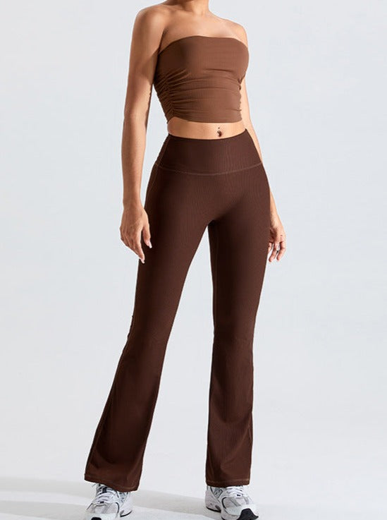 Kahverengi Göğüs Sargılı Slim Fitting Tüp Üst