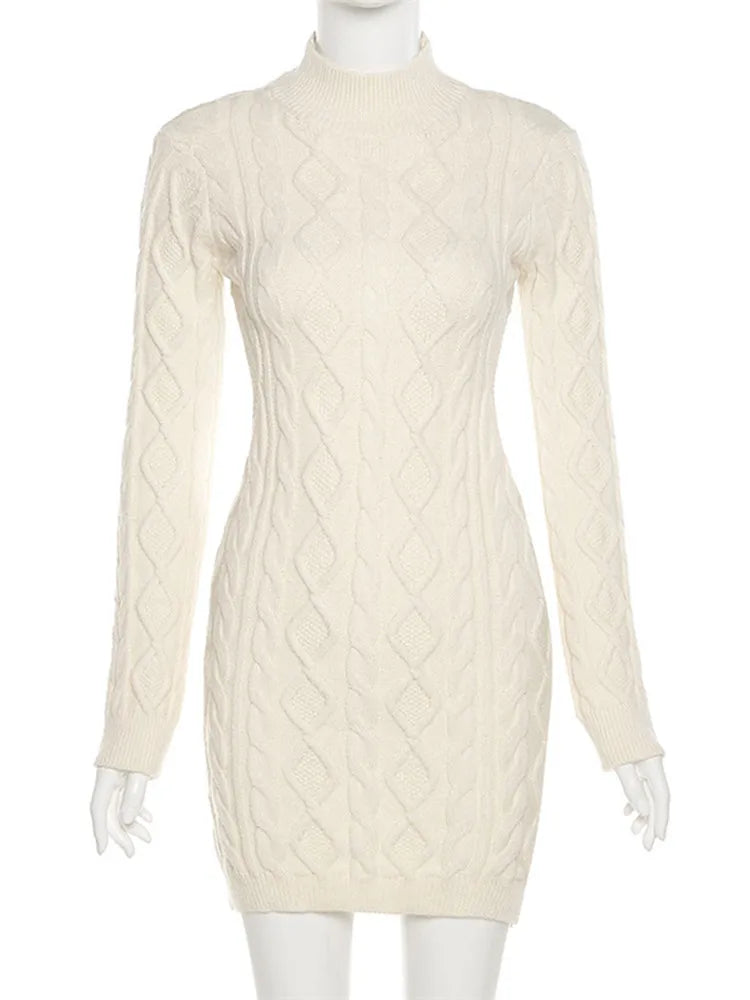 Balıkçı Yaka Sırt Detay Örme Mini Elbise