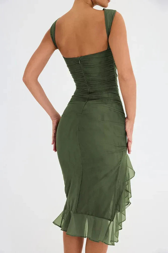 Charlotte Fırfır Yırtmaç Elbise