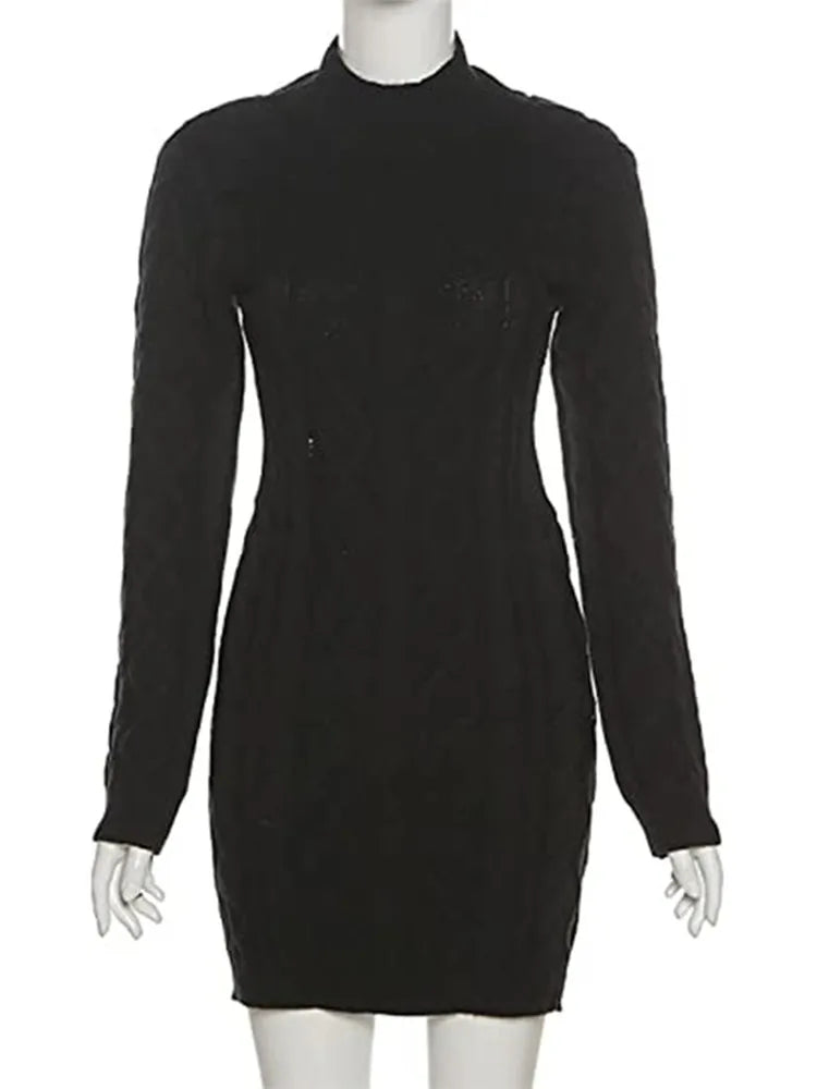 Balıkçı Yaka Sırt Detay Örme Mini Elbise