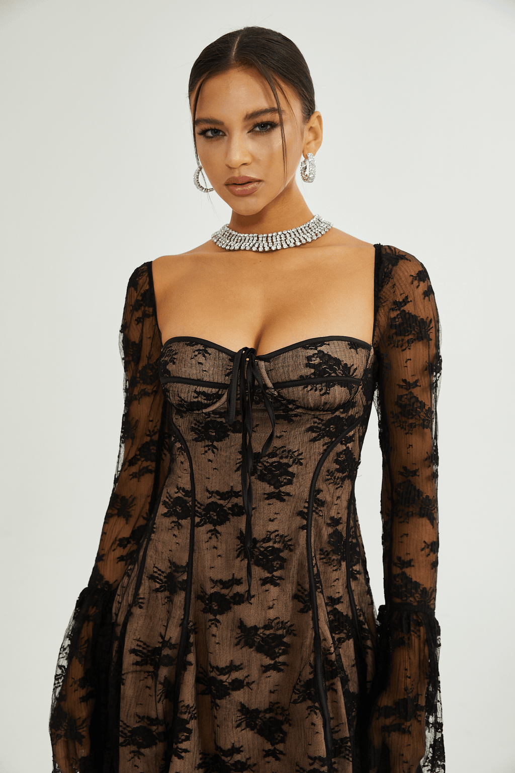 Cyrielle Siyah Geniş Manşetli Uzun Kollu Elbise