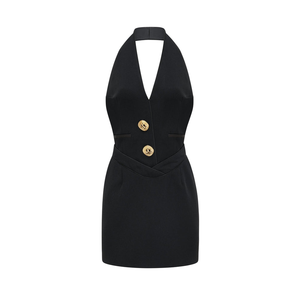 Boyundan Bağlamalı Siyah Mini Elbise Ceketleri