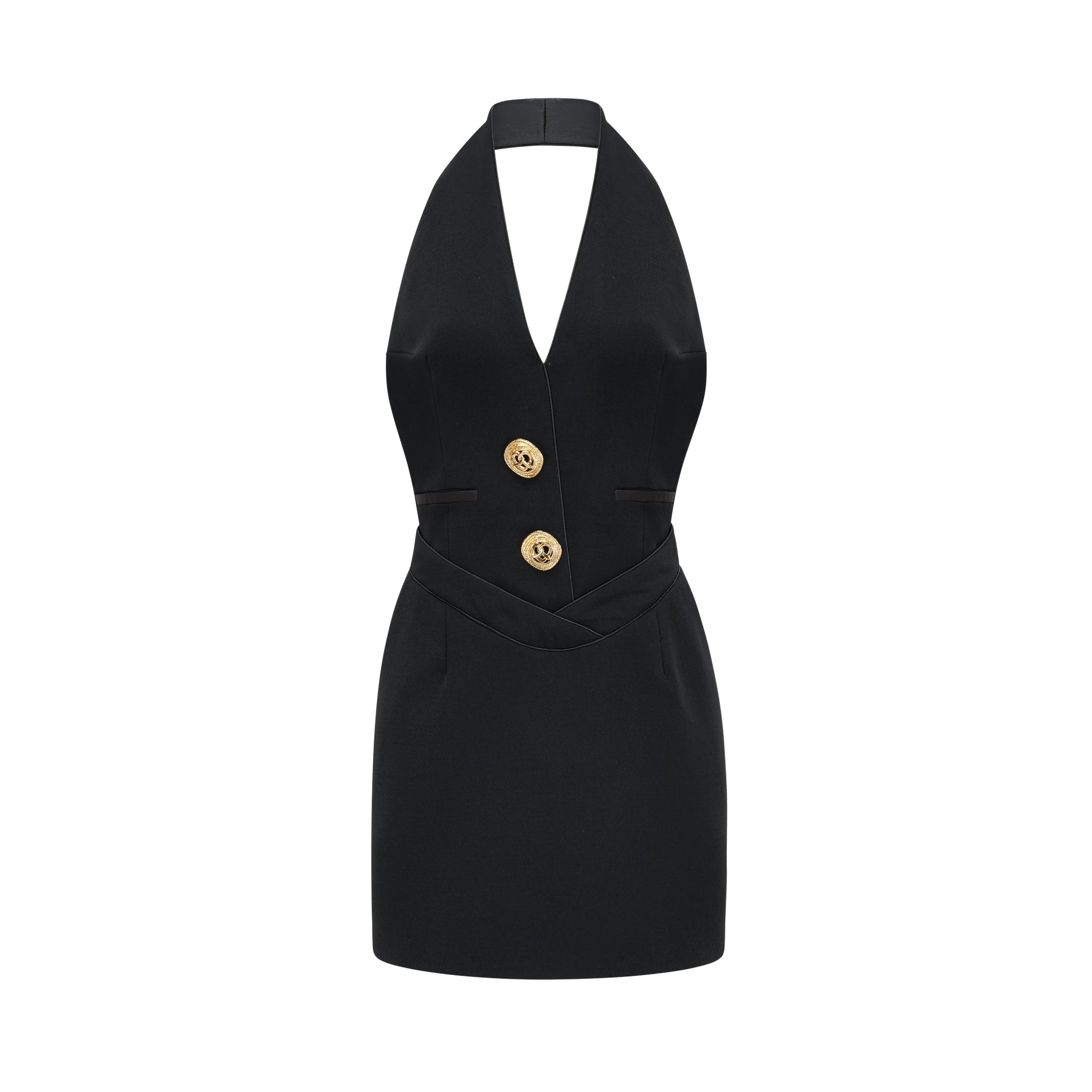 Boyundan Bağlamalı Siyah Mini Elbise Ceketleri