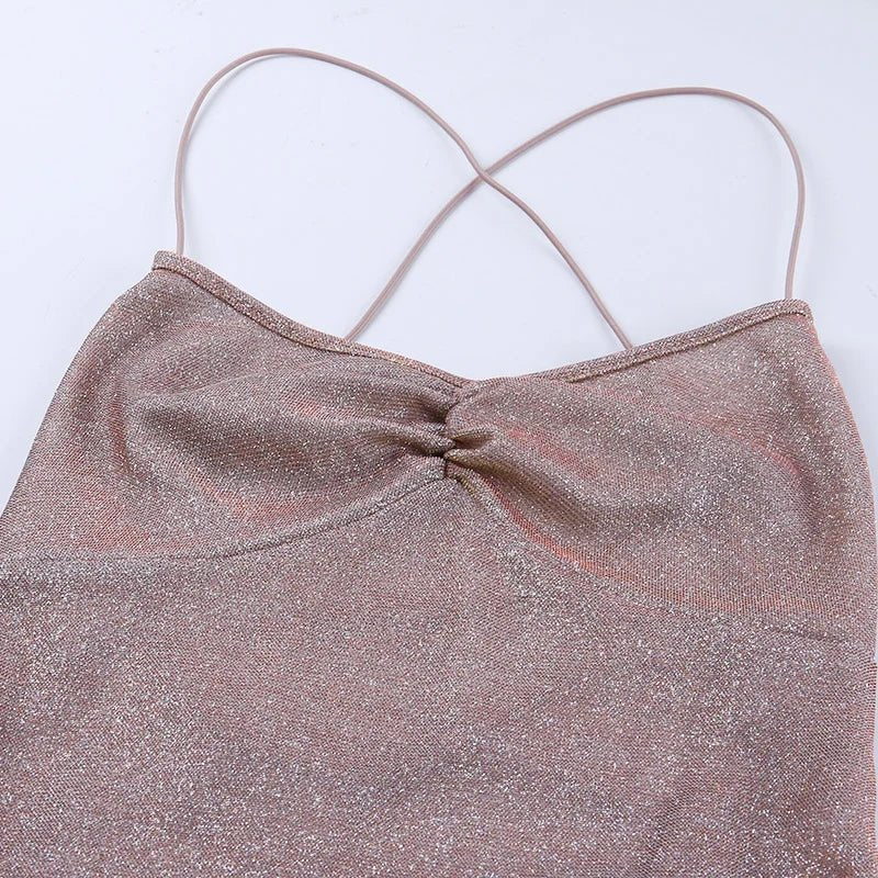 Celine Simli İp Askı Mini Elbise